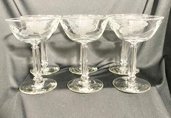 Vintage Etched Crystal Champagne Coups/stemware