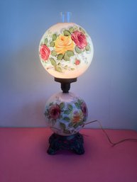 Vintage Double Globe Hurricane Hand Painted Lamp