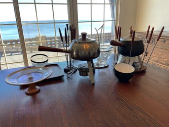 Collection Of Mid-century Serving Dishes And Fondue Sets.
