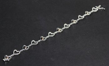 Fine Sterling Silver Bracelet Having Hearts W Melee Diamonds