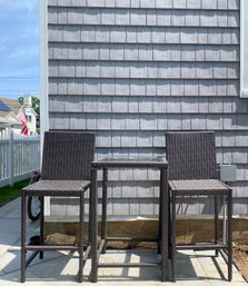 Hightop Glasstop Bar Table And Stools Set - Resin Wicker