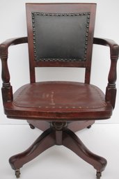 FANTASIC ANTIQUE INDUSTRIAL DESIGN  WOODEN OFFICE CHAIR WITH NAILHEAD TRIM