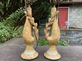 Pair Of Mid-Century Carved Marble Lamps (2)