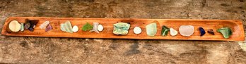 Long Wooden Board For Table Decor With Stone & Polished Glass