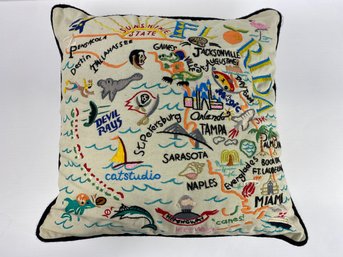 Florida Embroidered Throw Pillow By Catstudio