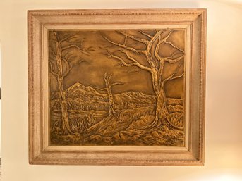 Carved Wood Framed Art Piece