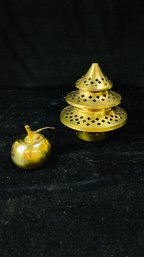 Fun Small Brass Lot - Incense Burner And Apple Paperweight