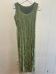 Olive Green Crushed Cotton Full Length Maxi Tank Dress - Size M