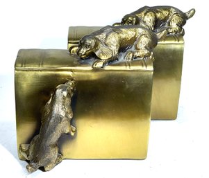 Pair Gilt Metal Vintage Bookends W Cockerspaniel Dogs PM Craftsman