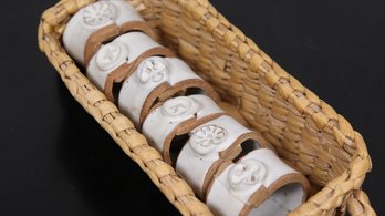 SET OF 6 HANDMADE GLAZED CERAMIC NAPKIN HOLDER / RINGS