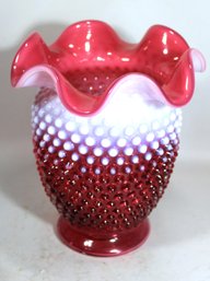 Large Fenton Cranberry Opalescent Hobnail Vase