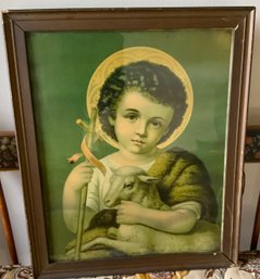 Antique Baby Jesus Holding A Lamb Print