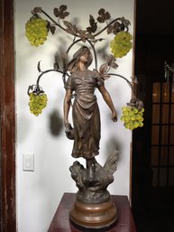 Incredible VERY Tall (44') Antique La Compagnie Sculpture Lamp / Glass Grape Clusters - Very Impressive Look !