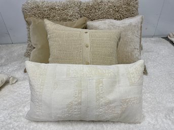 Six Warm Neutral Throw Pillows Including Decorative Sweater Style With Buttons