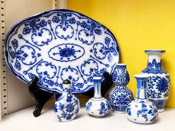 Delft, Chinese, And English Blue Glazed Pottery