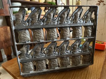 Antique Chocolate Mold For  12 Bunnies