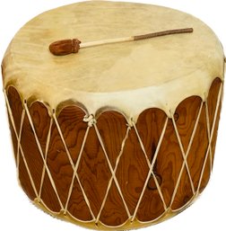 Native American Buffalo Hide Taos Pueblo Drum With Beater