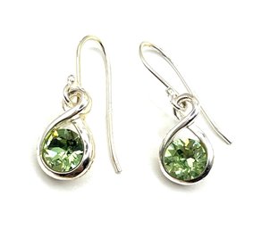 Vintage Designer Sterling Silver Peridot Color Stone Dangle Earrings