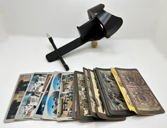 Stereoscope Viewer With Stack Of Picture Cards, Many Vintage