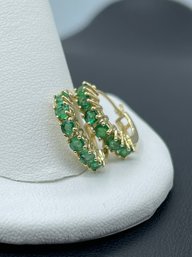 Amazing Multi Mexican Emerald 14k Yellow Gold Hoop Earrings