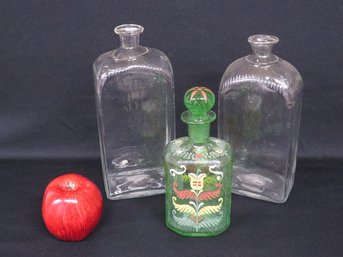 A Trio Of European Decanters Pontiled, Freeblown Rectangular