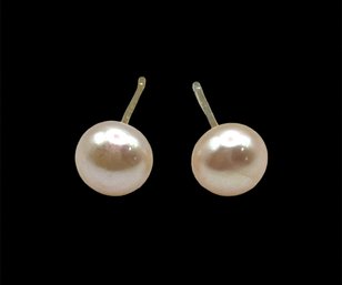 Vintage Sterling Silver Vermeil Light Pink Pearl Color Stud Earrings