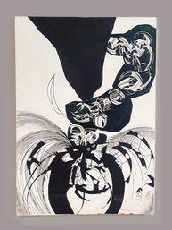 Striking Black White & Green Curvilinear Oil On Canvas-Curated Directly From The Alton S. Tobey Collection