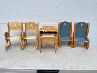 Doll Chairs And Table Lot