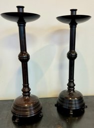 A Pait Of Maitland-smith Brass Bronze Tone Candlestick