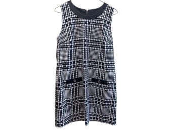 Karl Lagerfeld Paris B&W Houndstooth Shift Dress With Leather Trim - Size 16