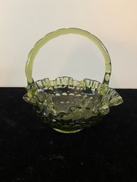 Fenton Ruffle Celery Green Glass Basket