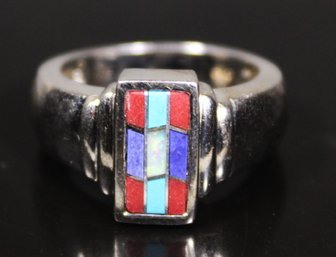 Silver Ring Having Stone Inlay Size 7