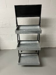 Rustic Metal Three Tiered Folding Shelf With Chalk Board Topper