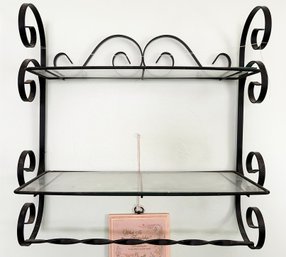A Vintage Wrought Iron And Glass Wall Mount Shelf - Great For Indoor Or Outdoor