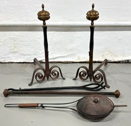 Vintage Iron And Brass Andirons And More Fireplace Accessories