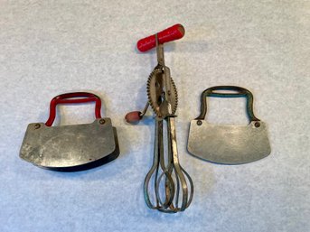 Antique Egg Beater & Pastry Dough Cutters