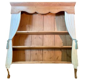 Cottage Chic Vintage Hanging Plate Rack/shelves With Carved Tie Back Curtain Side Panels