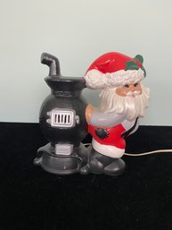 1979 Ceramic Santa W Potbelly Stove Warming Backside Christmas