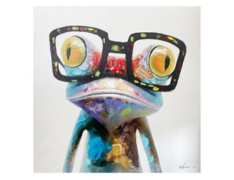 A Modern Oil On Canvas - Frog With Glasses