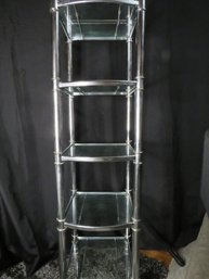 Modern Five-tier Curved Front Etagere -Post-Modern (c 1986) Glass And Chrome Display Stand