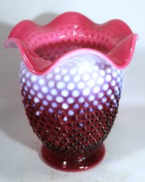 Large Ruffled Fenton Cranberry Opalescent Vase