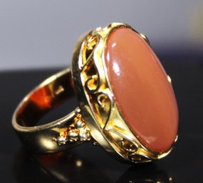 Fine Gold Over Sterling Silver Carnelian Stone Ladies Ring Size 7