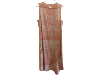 J. Jill Pink/natural Plaid Linen V-neck Summer Dress Size L