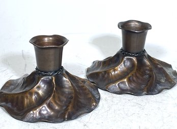 Craftsman Arts And Crafts Copper Hand Wrought Candle Holders