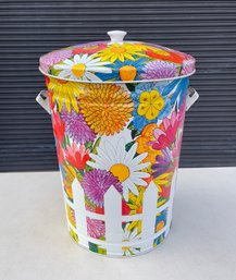 1970s Flower Power 20-Gallon Metal Hamper/Trash Can