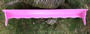 Large Long Pink Wooden Wall Shelf With Plate Groove