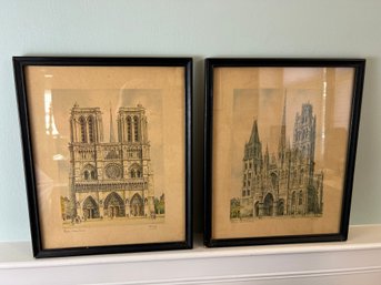 Pair Of Parisian Notre-Dame Cathedral Prints Signed Barday