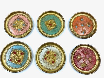 Set Of 6 Vintage Florentine Gold Coasters