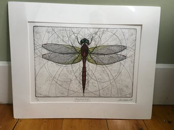 VINTAGE NATURAL HISTORY WILDLIFE RUBY MEDOWHAWK DRAGONFLY ETCHING (47/50), SIGNED CHARLES M.HARDEN, ARTIST