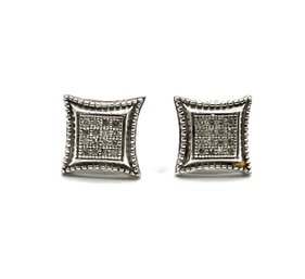 Vintage Designer Sterling Silver Marcasite Clear Stones Square Stud Earrings